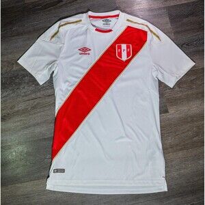 Peru National Team Jersey Mens Small White Soccer Umbro FPF Sash Home Shirt